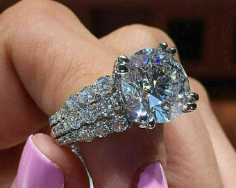 3.30 Ct Lab-Created Diamond Engagement Ring: 925 Sterling Silver Wedding Ring