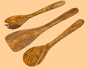 Olivenholz Löffel Set, Holzlöffel, Holzutensilien, Olivenholz, Naturholz, rustikales Holz, Handarbeit, tunesisches Holz, Holzspüler