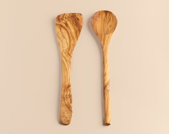 Olive Wood Spoon Set, Wooden Spoons, Wooden Utensils, OliveWood, Natural Wood, Rustic Wood, Handmade, Tunisian Wood, Wooden Spatula