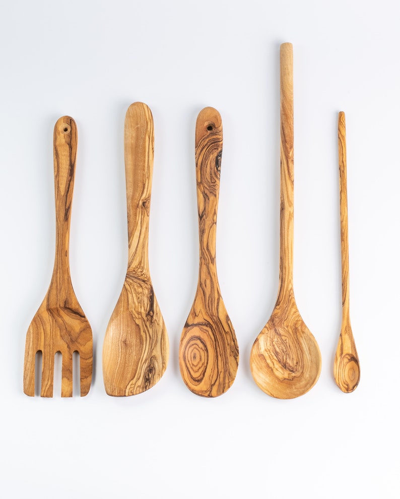 Olive Wood Spoons Set Wooden Utensil Set Olivewood Utensils Etsy