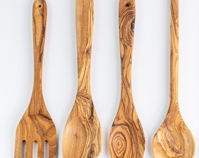 Olive Wood Spoons Set, Wooden Utensil Set, OliveWood Utensils, Spoons Set, Natural Wooden Spoons, Serving Spoons