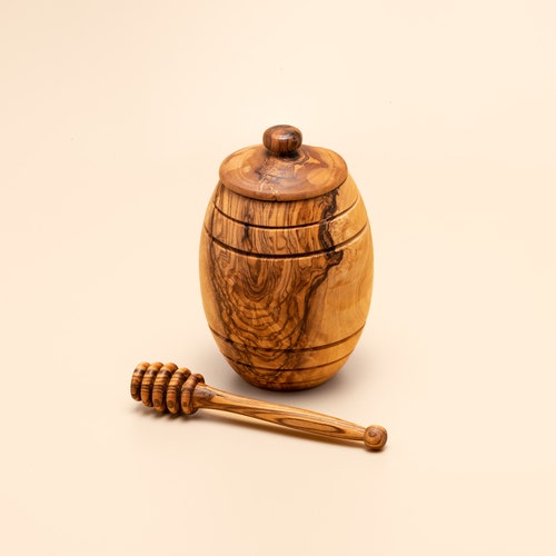 Olive Wood Honey Pot With Dipper Honey Container Olivewood Etsy