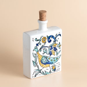 Square Ceramic Oil Bottle, Handmade Tunisian Vinegar & Olive Oil Bottle for Kitchen Decoration, Moroccan Art Bottle for Housewarming Gift