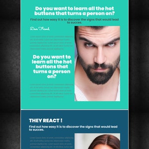 May include: A website design with the title "Easy Way To Attract The Dream Person Into Your Life." It includes images of a woman and two men, social media icons, and the prompt "CLICK HERE TO ATTRACT HIM."