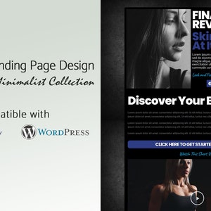 May include: A digital advert for skin therapy, featuring a black and white image of a woman. The text reads "FINALLY REVEALED Skin Therapy At Its Best" and "Discover Your Best!" The design is compatible with Elementor and WordPress.
