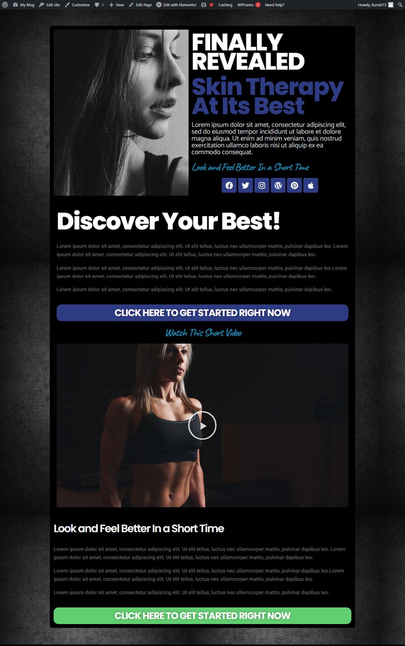 May include: A website page with the headline "FINALLY REVEALED Skin Therapy At Its Best." The page includes a black and white image of a woman, text, and a video. There are also calls to action with the text "CLICK HERE TO GET STARTED RIGHT NOW."
