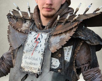 Spark Plug Wasteland Armor - Handcrafted Post-Apocalyptic Metal Shoulder Armor