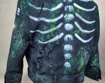 Toxic Bones Jacket – Hand-Painted Post-Apocalyptic Skeleton Combat Jacket (Size L)