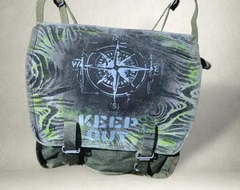 KEEP OUT ZONE – Post-Apocalyptic Shoulder Bag | Hand-Painted Compass Mark