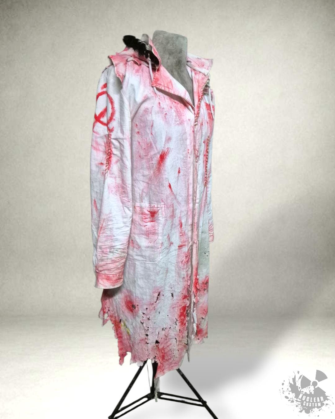 Blood Stained Robe Bloodstained Lab Coat – Lambda Symbol, Distressed White Robe With Hood ...