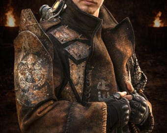 Hand-Customized Heavy Military Post-Apocalyptic Armored Coat – Metal Armor Wasteland LARP Costume