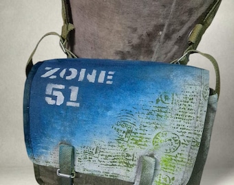 ZONE 51 – Post-Apocalyptic Shoulder Bag | Hand-Painted Restricted Area Markings