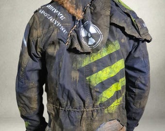 Post-Apocalyptic Jacket “Survive Apocalypse” – Custom Wasteland Jacket, Size L