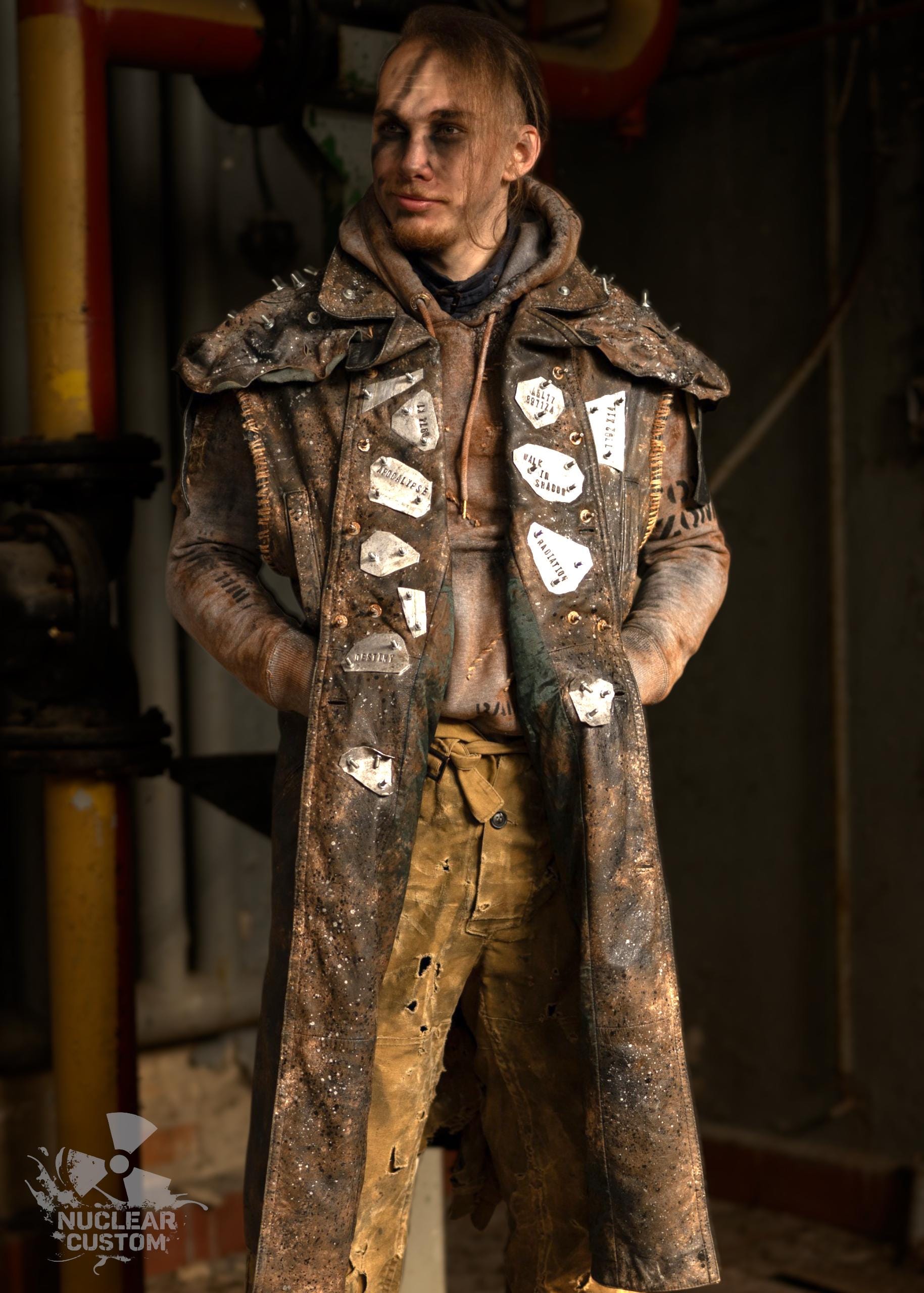 Hand-customized Leather Post-apocalyptic Armored Coat – Metal