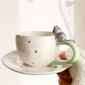 Handmade Grey Cat Mug, Ceramic Tea Cup, Cat Lover Gift