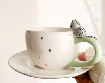 Handmade Ceramic Cat Mug, Unique Themed Gifts, 6oz