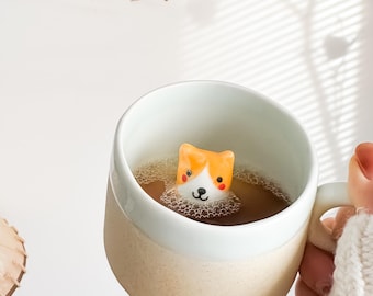 Handgemaakte kiekeboe corgi-mok, kawaii-koffiekop, cadeau hondenliefhebber