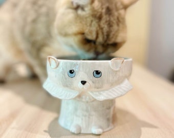 Custom Ceramic Cat Bowl, Personalized Cat Bowl, Elevated Cat Feeder, Unique Cat Bowl Tailor To Your Cat, Gift for Cat Lovers