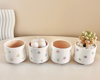 Handmade Ceramic Planter With Drainage, Cute Planter, Unique Planter Pot With Floral Design, Succulent Planter, Kawaii Catus Planter Small