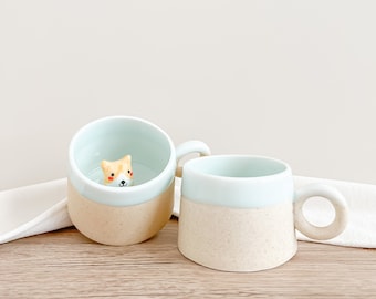 Corgi Mug, Corgi Gift For Dog Lover, Gift For Corgi Mom, Peekaboo Mug, Kawaii Desk Decor, Corgi Art, Corgi Grandma Gift, Surprise Animal Mug