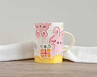 Rabbit Mug Handmade,  Bunny Espresso Cup Ceramic, Cute Espresso Gift, Kawaii Rabbit Gift For Girls, Handpainted 4oz Espresso Cup Handle