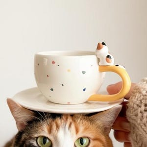 Cat Mug Ceramic, Cat Gifts for Cat Lovers, Cute Cat Tea Cup, Cat Themed Gift, Cat Coffee Mug, 6oz Ceramic Cup, Handmade Cat Person Mug