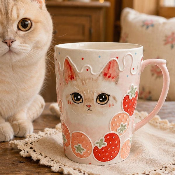 Custom Cat Mug from Photo | Hand-Painted Ceramic Pet Portrait Mug | Personalized Cat Lover Gift | Kawaii Pet Lover Gifts