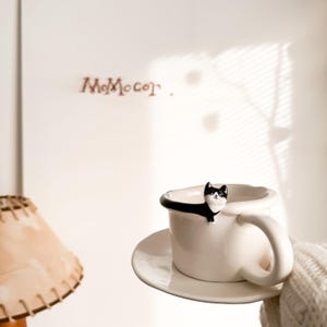 Tuxedo Cat Mug, Cat lover Gift,Tuxedo Cat Gifts, Handmade Black and White Cat Mug, Pottery Cat Person Mug, Cat Mom Gift, Housewarming Gift
