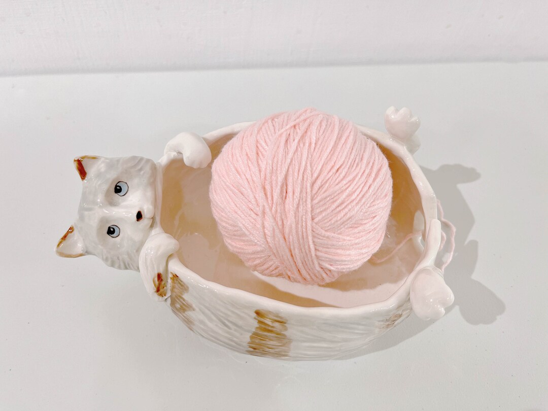 Handmade Yarn Bowl Pottery Ceramic Cat Yarn Bowl One of the Etsy