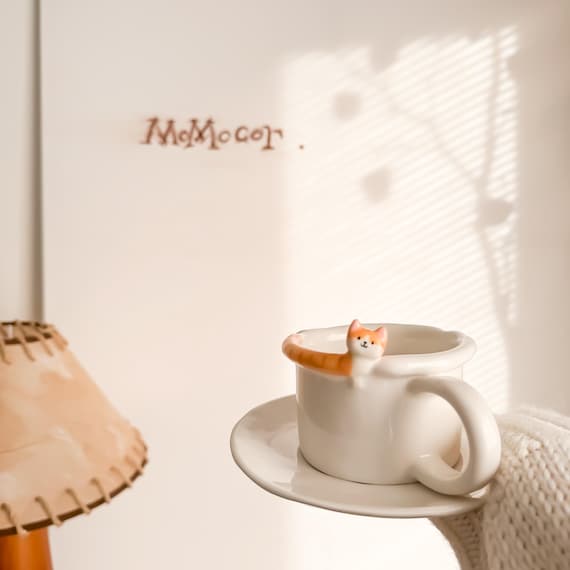 Handmade Orange Cat Mug, Unique Cappuccino Cup (6oz)