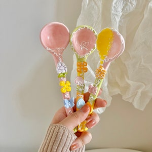 Kawaii Ceramic Spoon, Unique Love Spoon For Young Couple, Kawaii Home Decor, Ceramic Ice Cream Spoon, Handmade Spoon, Mystery Spoon Box,