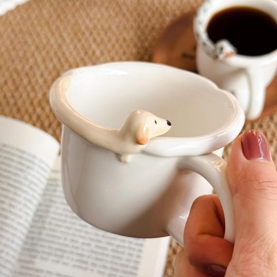 Cream Dachshund Mug and Saucer Set Sausage Dog Lover Gifts