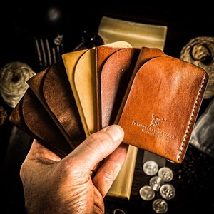 Cartera de cuero de lujo de grano completo Cartera minimalista de cuero hecha a mano personalizada Bolsillo delantero Regalo de padrino EDC Padre Marido Hecho en EE. UU.