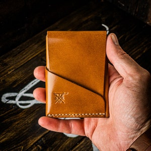 Cartera de cuero de lujo hecha a mano de grano completo cuero personalizado cartera minimalista bolsillo delantero regalo de padrino EDC padre marido hecho en EE.UU.