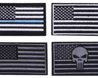 US American Flag Patches with Hook & Loop - Size 3" x 2" - Set of 4