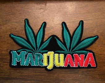 Iron on Embroidered Patch - Marijuana Letters - 3.5" x 2" - Ship Free within USA