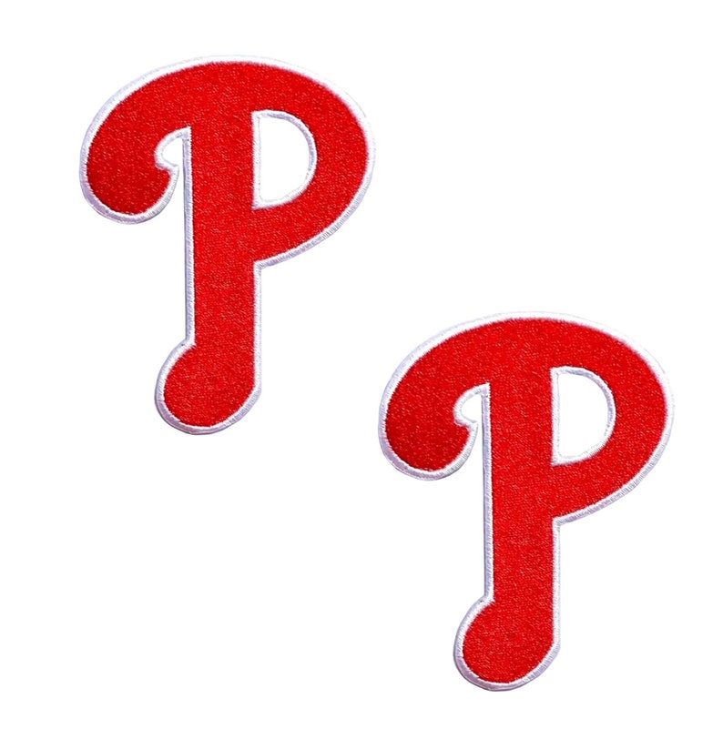 Iron on Patches Philadelphia Phillies Letter P Pack of 2 Baseball Patch for Jersey, Shirts, Jackets, Hat, Jeans, Bags Size 2.5 x 3.5 image 1