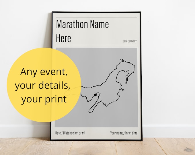 Custom Marathon Print | Any Event, Any Location | Personalized Route Map Poster | Gift for Runners | 5 Color Options | Running Map Poster