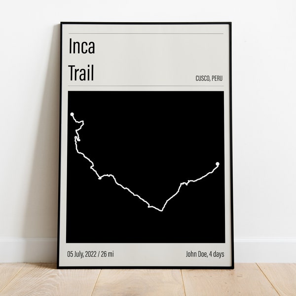 Custom Inca Trail Print | Custom Hiking Route Map | 6 Colour Options | Gift for Walkers | Inca Trail Map Poster