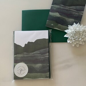 Watercolor Stationery, Set of Watercolor Cards, Original Artwork, Set of 6, A7 Folded Cards - Green Mountain Clouds