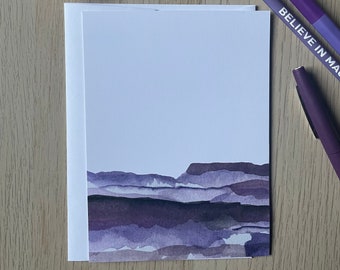 Watercolor Stationery, Watercolor Notecard, Purple Stationery, Purple Mountain Clouds A6 Notecard