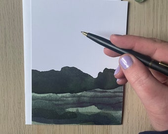 Watercolor Stationery, Watercolor Notecard, Green Stationery, Green Cards, Green Mountain Clouds A6 Notecard