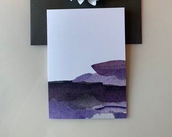 Watercolor Stationery, Watercolor Card, Purple Stationery, Purple Mountain Clouds A7 Card