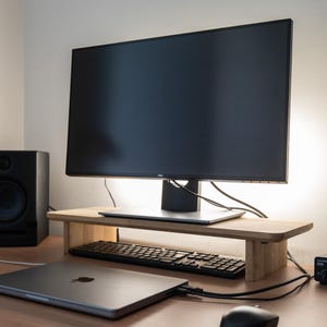 Monitorstandaard/bureauplank van echt eikenhout