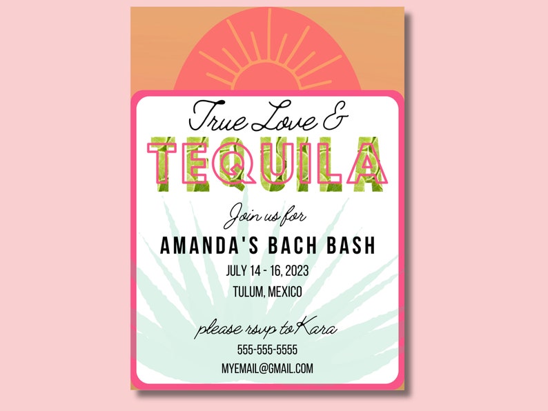 Tequila Sunrise Bachelorette Invitation Editable Digital Download