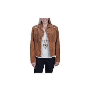 Women&#39;s Brown and Black Vintage Fringe Leather Jacket, Handmade Suede Leather Jacket,100% Genuine Ladies Leather Jacket, Western Jacket.