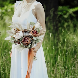 Toffee Boho Bouquet l Orangefarbener Brautstrauß l Boho Hochzeitsstrauß l Pampas Boho Bouquet