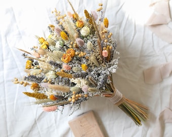 Yellow Dried Flower Bouquet, Boho Wedding Bouquet