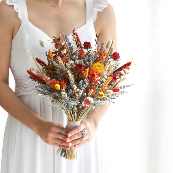 Gebrannter Oranger Boho Blumenstrauß l Getrocknete Blumen Hochzeitsstrauß l Boho Brautstrauß l Geschenk für Sie