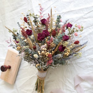 Dark Teal & Burgundy Bridal Bouquet l Dried Flowers Bouquet l Whimsical Bouquet l Gift For Her